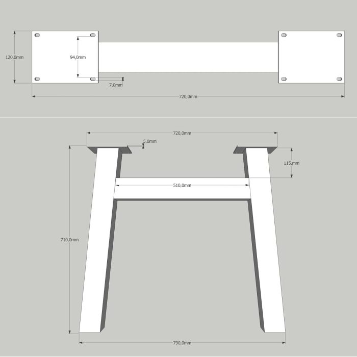 Bordsben Magna H ritning Bordsben Magna H ritning